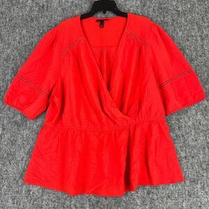 Lane Bryant Shirt Womens 24 Red V-neck Textured Crossover Blouse Business Casual